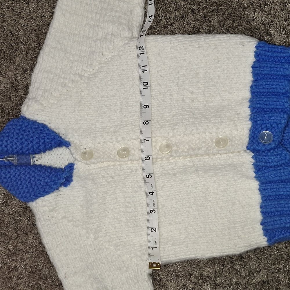 Vintage knit long-sleeve button-down sweater - 2T / 3T - white blue train - Picture 3 of 6